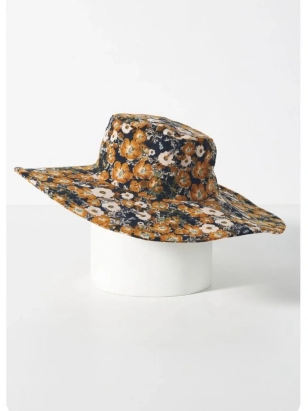 Anthropologie Corduroy Boho Floral Print Wide Brim Bucket Hat